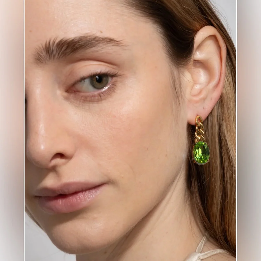 ALEXIS BITTAR • Bonbon Clear Chartreuse Crystal Small Drop Post Earrings in Gold
